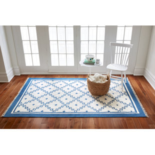ERIN GATES BY MOMENI Thompson Geometric Hand-Woven Flatweave Wool Navy Area Rug