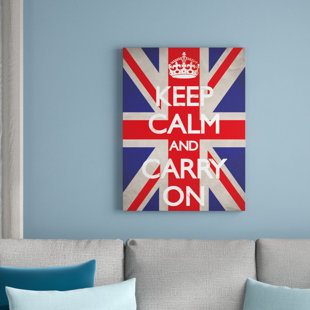 HAPPY LARRY Keep Calm and Carry - On Union Jack Textual Art on Canvas