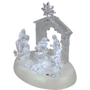 NORTHLIGHT SEASONAL LED Holy Family in Stable Christmas Nativity Scene 7.5 Inch