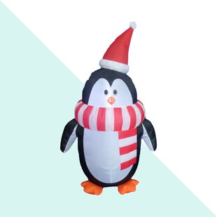 HASHTAG HOME 4 Foot Tall Lighted Christmas Inflatable Cute Penguin with Scarf and Christmas Hat Indoor / Outdoor Holiday Blow Up Yard Garden Decoration