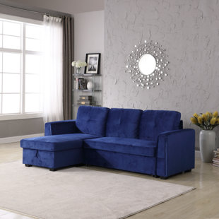 MERCER41 Pancoast 91" Wide Velvet Reversible Sleeper Sofa & Chaise