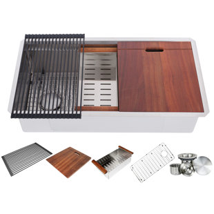 EMODERN DECOR CozyBlock Enthous Workstation 32" L x 19" W Undermount Kitchen Sink with Basket Strainer