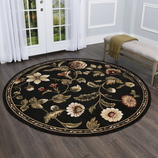 LAUREL FOUNDRY MODERN FARMHOUSE® Gossard Round Govan Floral Black Area Rug