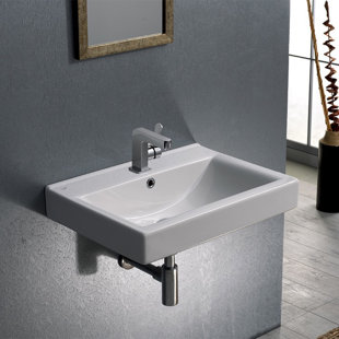 CeraStyle By Nameeks Mona 17.7'' Glossy White Ceramic Rectangular Bathroom Sink with Overflow