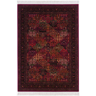 BUNGALOW ROSE Doughman Oriental Floral Antique Red Fringed Wool Area Rug