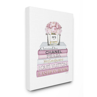 STUPELL INDUSTRIES " Fashion Designer Flower Bookstack Pink White Watercolor "