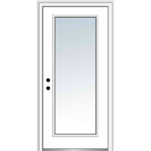 MMI DOOR Full Lite Clear Glass Primed Fiberglass Smooth Prehung Front Entry Door