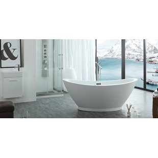EISEN HOME Iris 69" x 33" Pedestal Soaking Acrylic Bathtub with Faucet