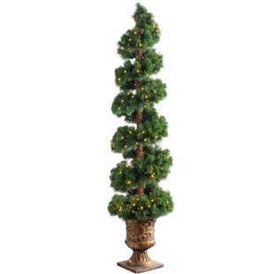 MAIL ORDER ONLINE LTD Pre-Lit Spiral Potted 6ft Green Artificial Christmas Tree with 400 Warm White Lights with Stand