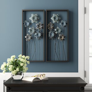 LAUREL FOUNDRY MODERN FARMHOUSE® Metal Floral Home Wall Decor with Black Frames and Gold Accents (Set of 2)