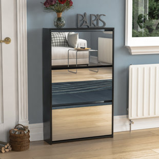 LATITUDE RUN 3 Drawer Mirrored Flip Down Shoe Storage Cabinet Free Standing Cabinet For Hallway