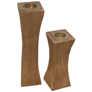 CHIC TEAK 13'' H Wood Tabletop Tealight Holder (Set of 2)