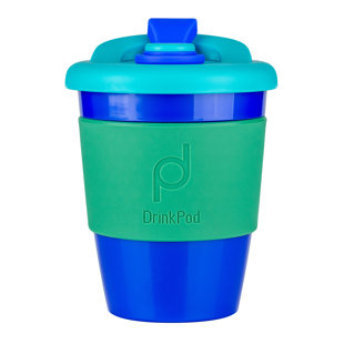 GRUNWERG DrinkPod 12oz/340 ml Reusable Coffee Cup / Travel Mug with Rotating Rubber Lip
