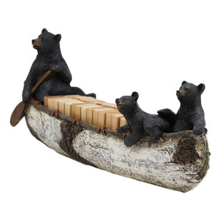 EBROS GIFT Bears Family Rowing Birch Bark Canoe Boat Domino