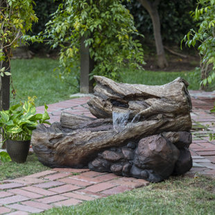 MILLWOOD PINES Rico Fiberglass Outdoor 3-Tier Fallen Tree Trunk Water Fountain with Light