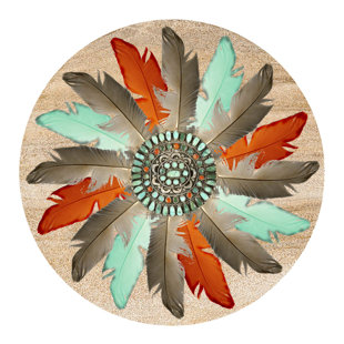 THIRSTYSTONE Feather Medallion 4-Pack Natural Sandstone Coaster (Set of 4)