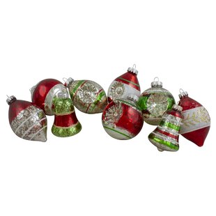 NORTHLIGHT SEASONAL 9ct Silver and Red 2-Finish Glass Christmas Finial Ornaments 3.25"