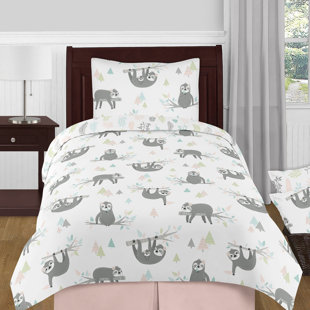 SWEET JOJO DESIGNS Aqua and Grey Sloth Collection Sloth Comforter Set
