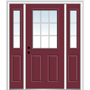 VERONA HOME DESIGN 9-Lite Painted Fiberglass Smooth Prehung Front Entry Door with Two Sidelites