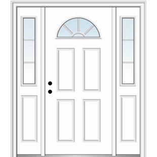 MMI DOOR Quarter Fan Lite 4-Panel Two Sidelites Grilles Between Glass Fiberglass Painted Prehung Entry Door