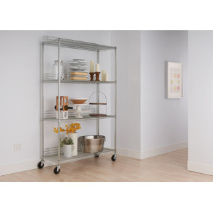 TRINITY EcoStorage 4-Tier NSF Steel Wire Shelving Unit w/ Backstands & Wheels (48 in. W x 18 in. D)