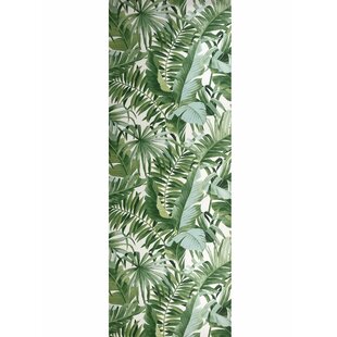 BAY ISLE HOME™ Lavenia Alfresco leaves Palm Leaf Wallpaper White Green Jungle Tropical