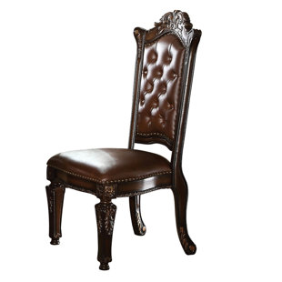 A&J HOMES STUDIO Vendome Tufted Upholstered King Louis Back Side Chair in Cherry
