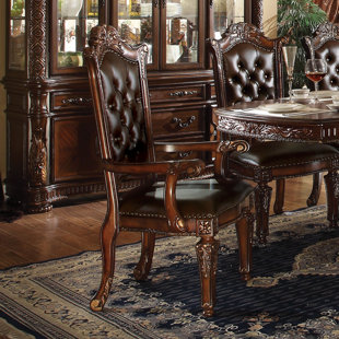 A&J HOMES STUDIO Vendome Tufted Upholstered King Louis Back Arm Chair in Cherry