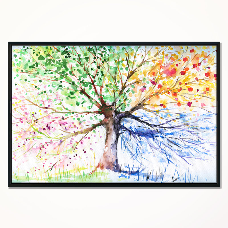 East Urban Home Four Seasons Tree Framed Oil Painting Print On