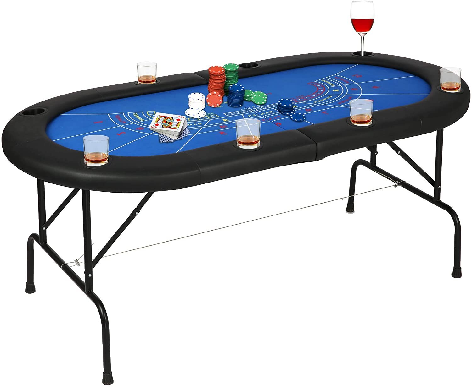 Poker Table 10 Player Texas Holdem Game Tables Folding Portable With Cup Holders 