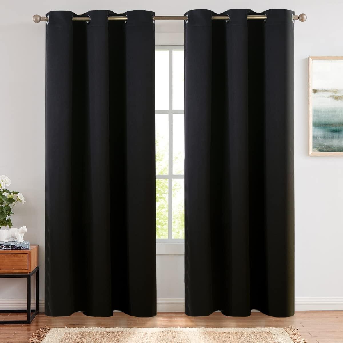 Window Curtains Insulated Thermal Blackout Solid Soundproof Drape Blinds Panel 