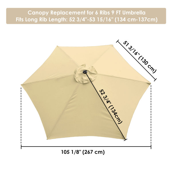 9ft Patio Umbrella Replacement Canopy Market Beach Oxford Top Cover 6 Ribs Black 