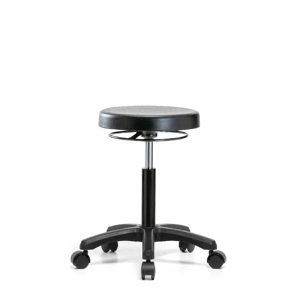 Perch 360 Degree Rolling Height Adjustable Massage Therapy Swivel Stool for Carpet or Linoleum 300-Pound Weight Capacity Black Vinyl Workbench Height with Footring 12 Year Warranty 