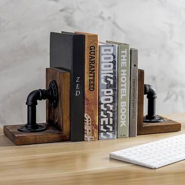 Brown Solid Color Simple Wind Bookends Book Organizer Metal Book Ends for School Library Desk Study Home Office Decoration Kids Gift 