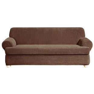 Stretch Pinstripe T-Cushion Sofa Slipcover