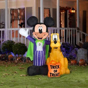 Disney Halloween 7" Mickey & Minnie Mouse Skeleton Werewolf Wood Table Top Signs 