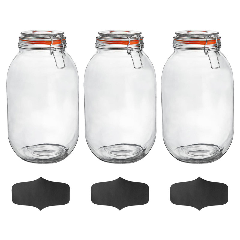 2 Litre Argon Tableware Glass Spaghetti Jar with Airtight Clip Lid Clear Seal