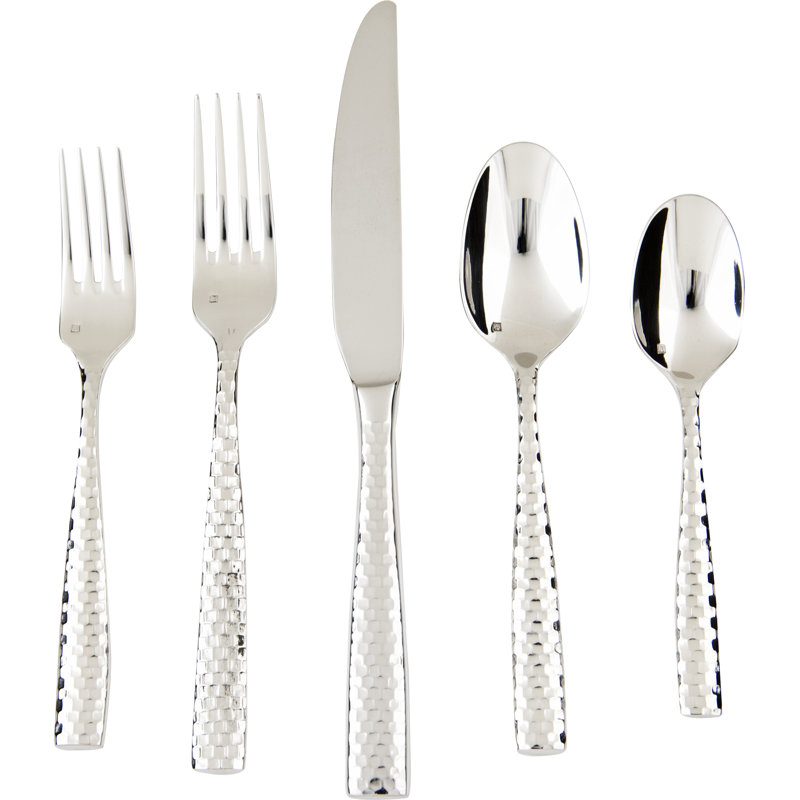 Fortessa Lucca Faceted 5 Piece 18 10 Stainless Steel Flatware Set Service For 1 Reviews Wayfair