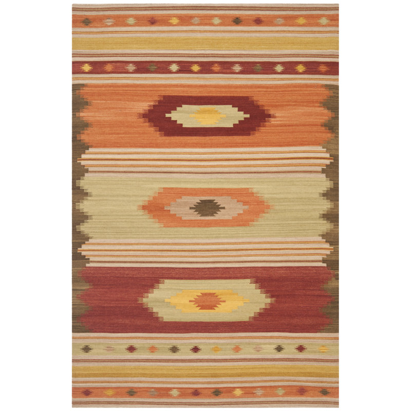 Union Rustic Bennett Handwoven Flatweave Wool Red Orange Green Area Rug Reviews Wayfair