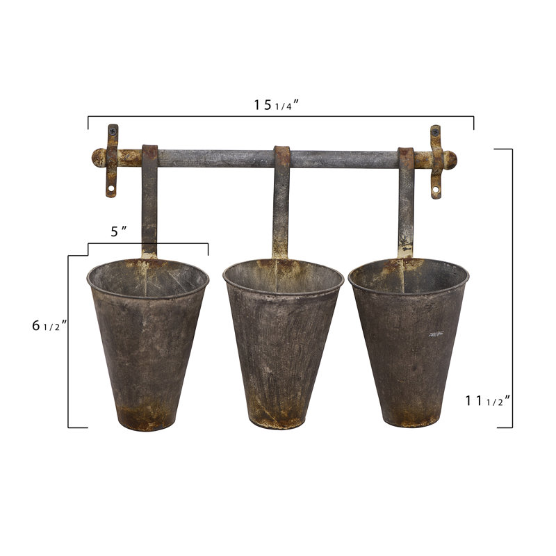 Laurel Foundry Modern Farmhouse Farm Metal Wall Rack And 3 Tin Pot