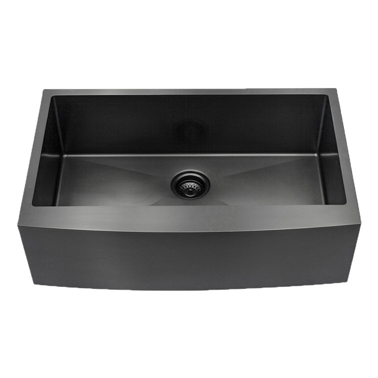 Black Stainless Farmhouse Sink - 33X22 Gunmetal Black Matte Stainless Steel  Kitchen Sink Apron Front Deep Single Bowl 16 Gauge Round Corner Farm Sink