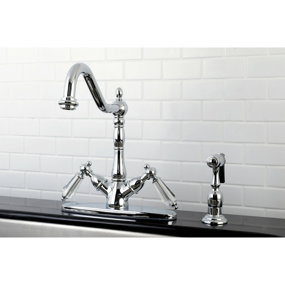 Kingston Brass Wilshire Mono Deck Mount Pull Down Double Handle Kitchen  Faucet with Side Sprayer | Wayfair