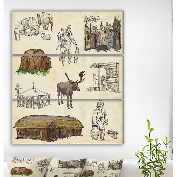 East Urban Home Travel Around The World Illustration Oil Painting Print Multi Piece Image On Wrapped Canvas Wayfair