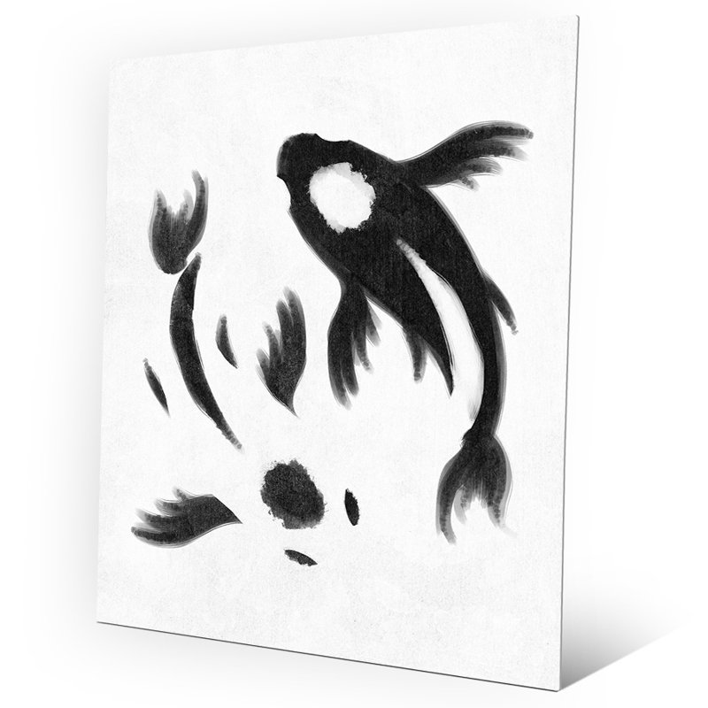 Click Wall Art Yin Yang Koi Painting Print On Plaque In White
