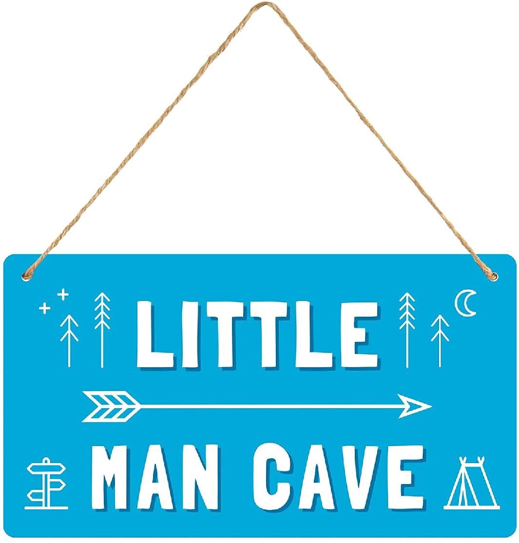 Little Man Cave Decor for Nursery,Boy Room Decor for Bedroom Teepee Tent for Kids Room Signs for Door,Boy Decor for Bedroom Boys Only Sign for Room Boys Water Proof Plastic Decoration Hanging Sign Cute Stuff for Kids（11inch x 6.10inch） 
