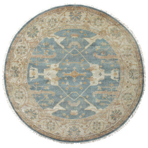 One-of-a-Kind Biddlesden Hand-Knotted Wool Dark Baby Blue Area Rug