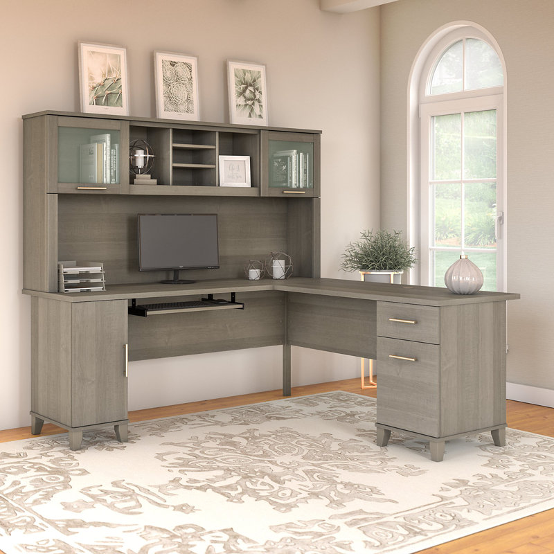 Latitude Run Kittle Reversible L-Shaped Desk with Hutch ...