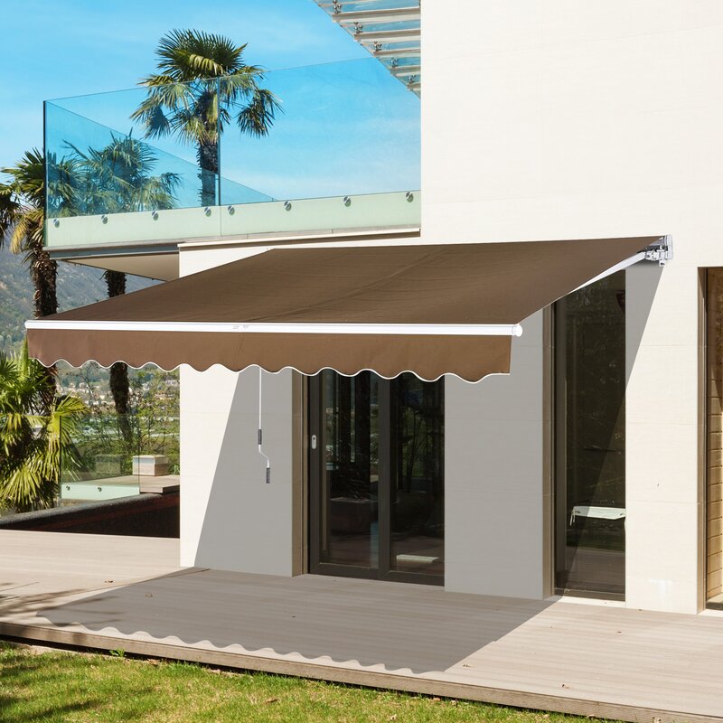 Outsunny 13 X 8 Manual Retractable Sun Shade Patio Awning Coffee Canopy Deck Door Outdoor Shelter Awnings Aosom