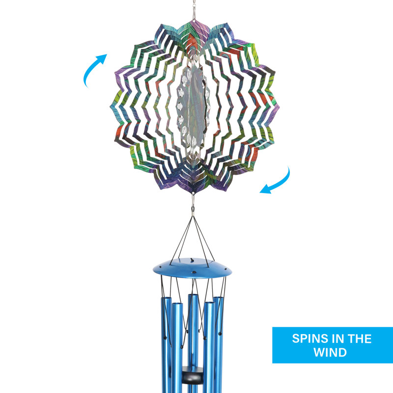 Buswell Art In Motion Laser Cut Peacock Metal Spinner Wind Chime