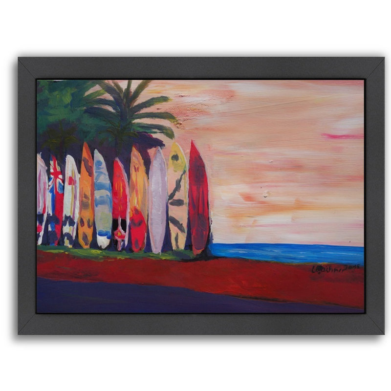 East Urban Home Surf Board Fence Wall At The Seaside Framed Painting Wayfair